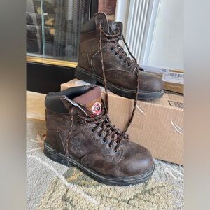 Brahma Boots Mens 6.5 Work Faux Leather Brown Black Collar Mid Classic